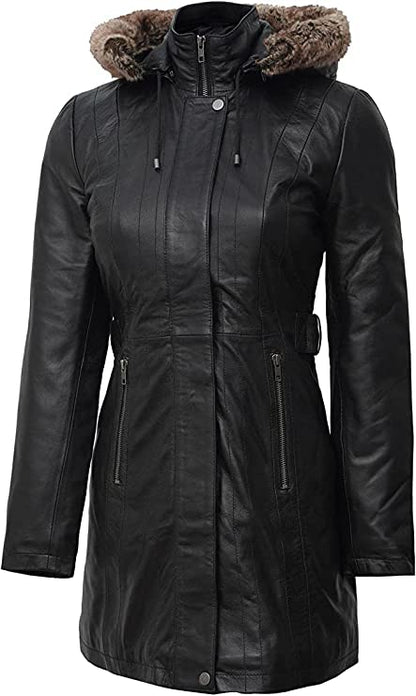 Leather Coat with Shearling Hood Buy