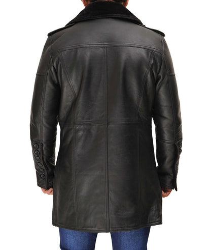 Black Leather Shearling Jacket For Men