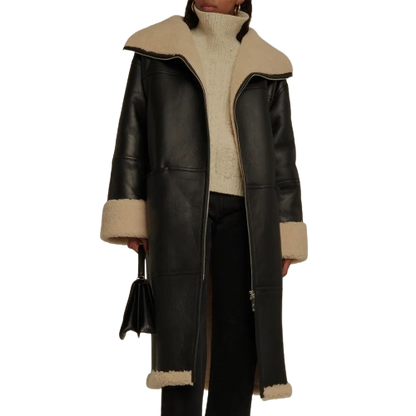 Shearling Coat Style Leather Duster For Women