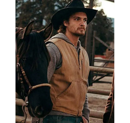 Luke-Grimes-Yellowstone-Brown-Cotton-Kayce-Dutton-Vest