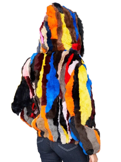 Luxury Faux Fur Multicolor Hooded Jacket Buy