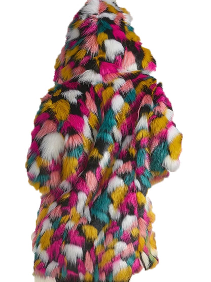 Luxury Faux Fur Striped Hooded Jacket Back