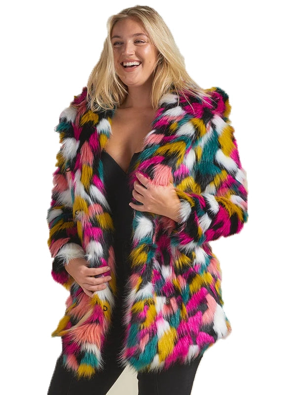 Luxury Faux Fur Striped Hooded Jacket Women