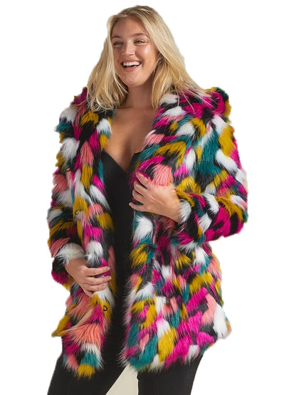 Luxury Faux Fur Striped Hooded Jacket Women