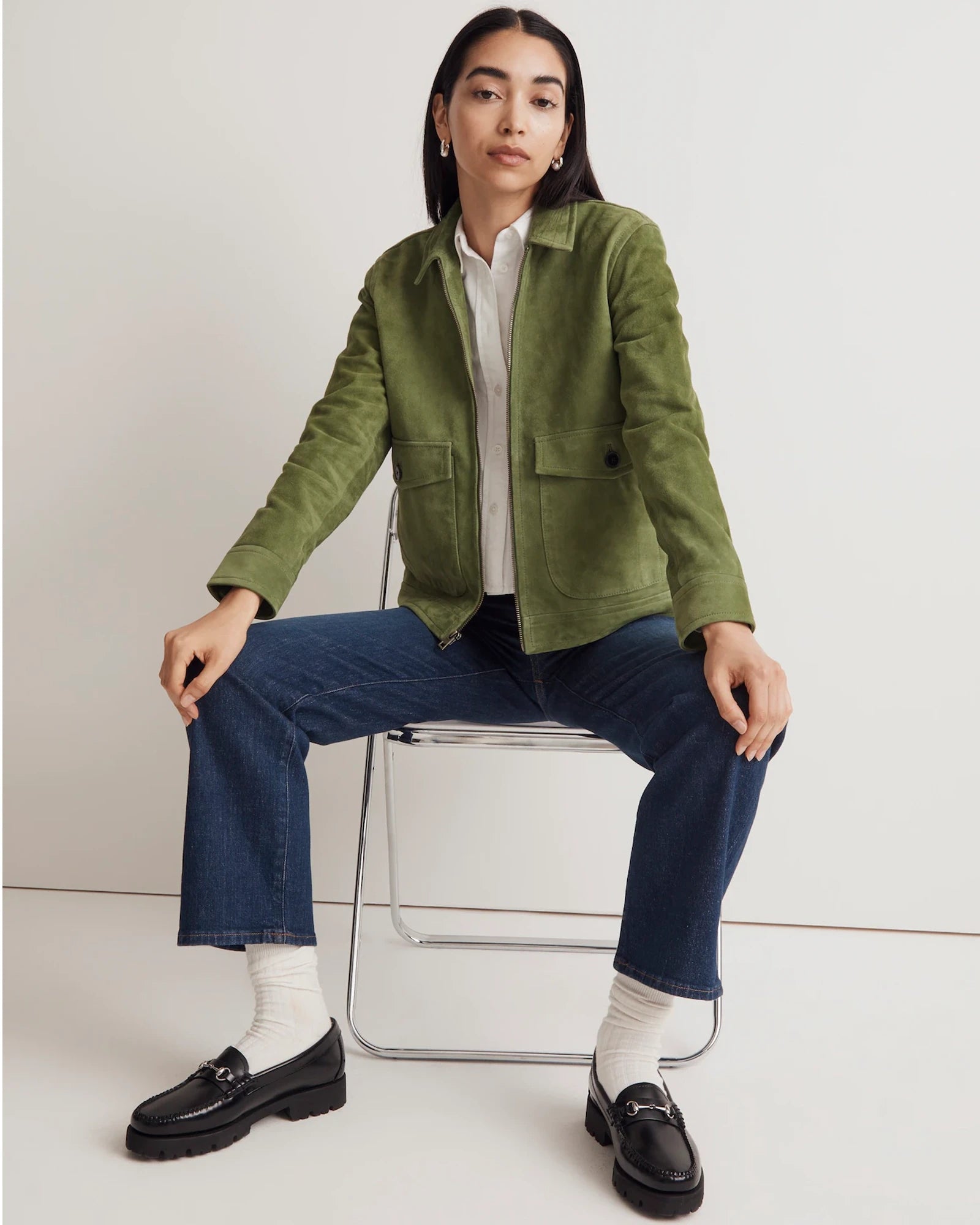 Madewell-Green-Suede-Leather-Jacket