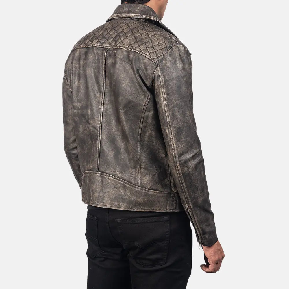 Distressed Brown Cowhide Zip Lining Jacket, Back