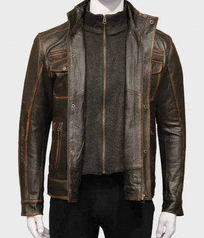 Men's Distressed Brown Leather Jacket