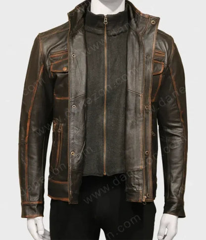 Men's Distressed Brown Leather Jacket