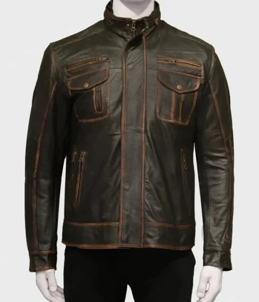 Men's Distressed Brown Leather Jacket