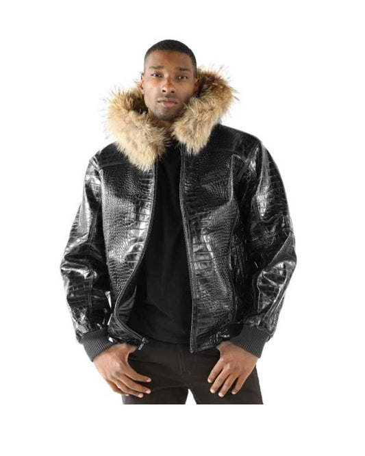 Men Pelle Pelle Nile Fur Black Leather Jacket