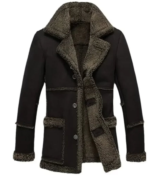Men's Fur Black Reacher Style Sheepskin Coat