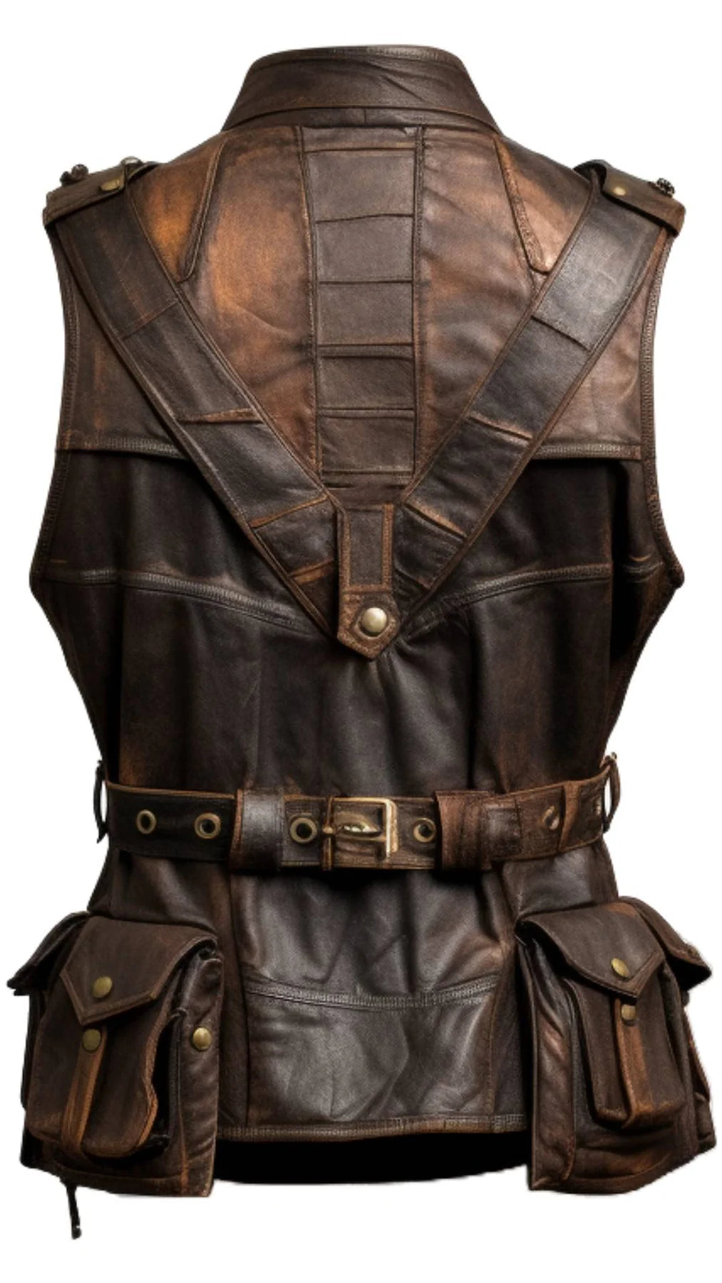 Brown Leather Regular Size Vintage Vest for Men