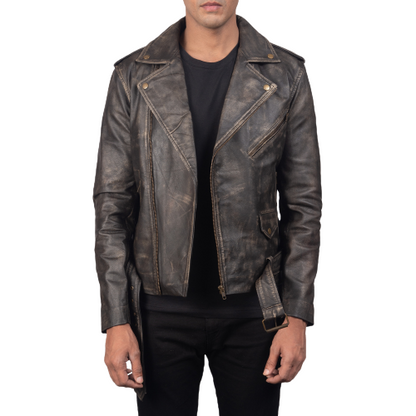 Men Allaric Alley Distressed Brown Leather Biker Jacket