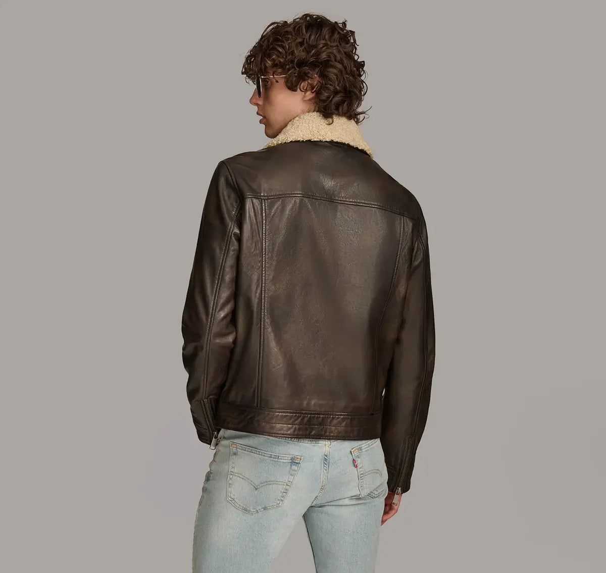 Men Shearling Zip Up Collar Jacket
