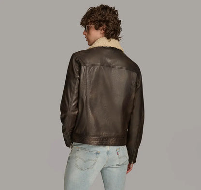 Men Shearling Zip Up Collar Jacket