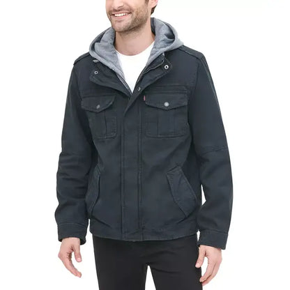 Men’s-Sherpa-Lined-Two-Pocket-Hooded-Trucker-Jacket-Navy