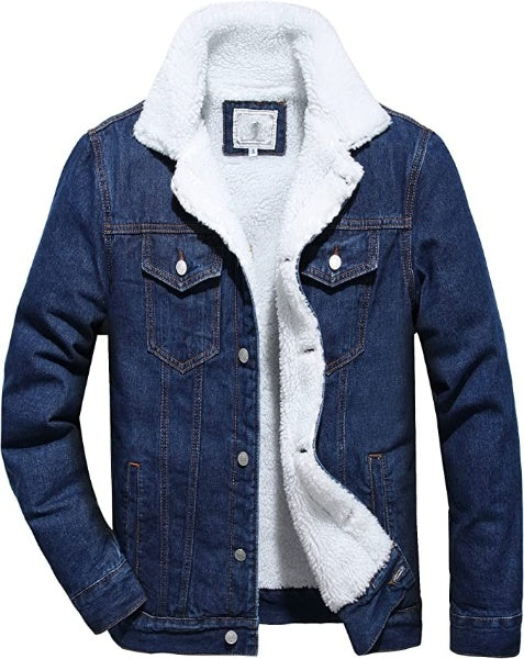 Fleece Lined Cotton Denim Trucker Jacket