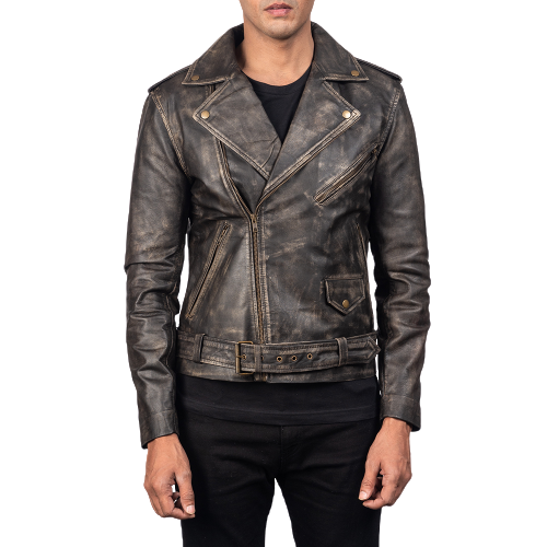 Vintage Distressed Brown Sheephide Leather Jacket, Front