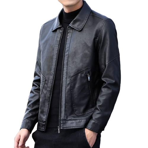Tall Leather Biker Jacket Men, Black
