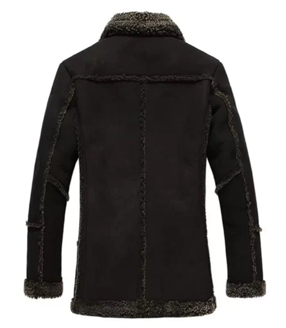 Black Reacher Style Fur Sheepskin Shearling Coat