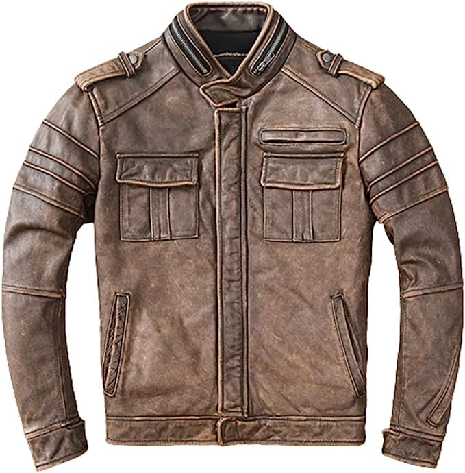 Mens Elite Vintage Brown Biker Jacket