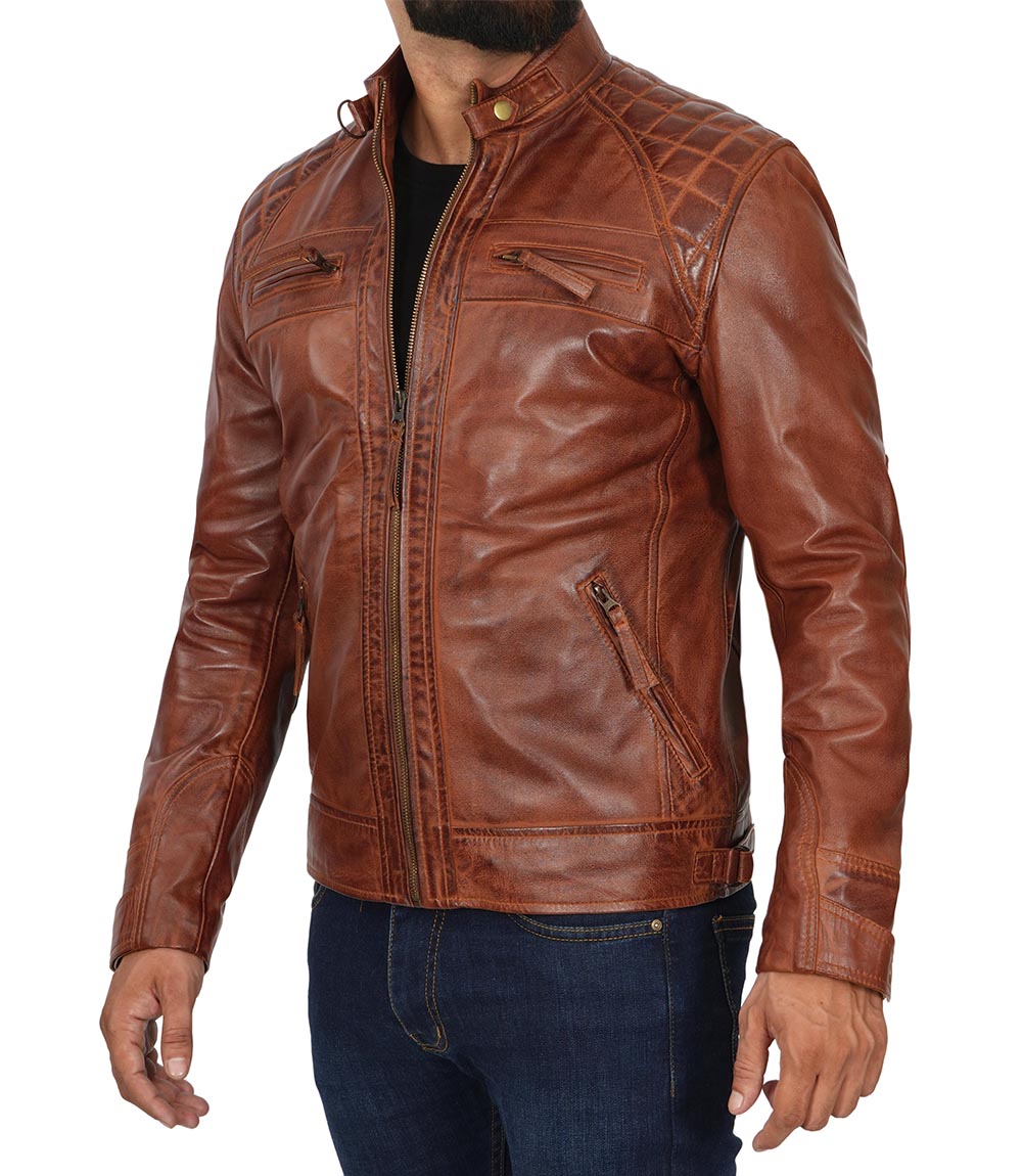 Johnson Quilted Leather Biker Jacket Men