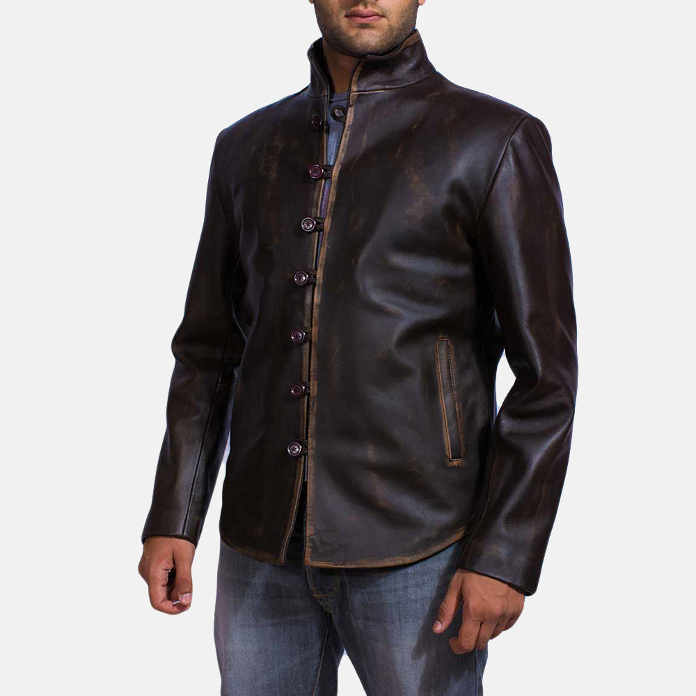 Mens Drakeshire Brown Leather Jacket, Front