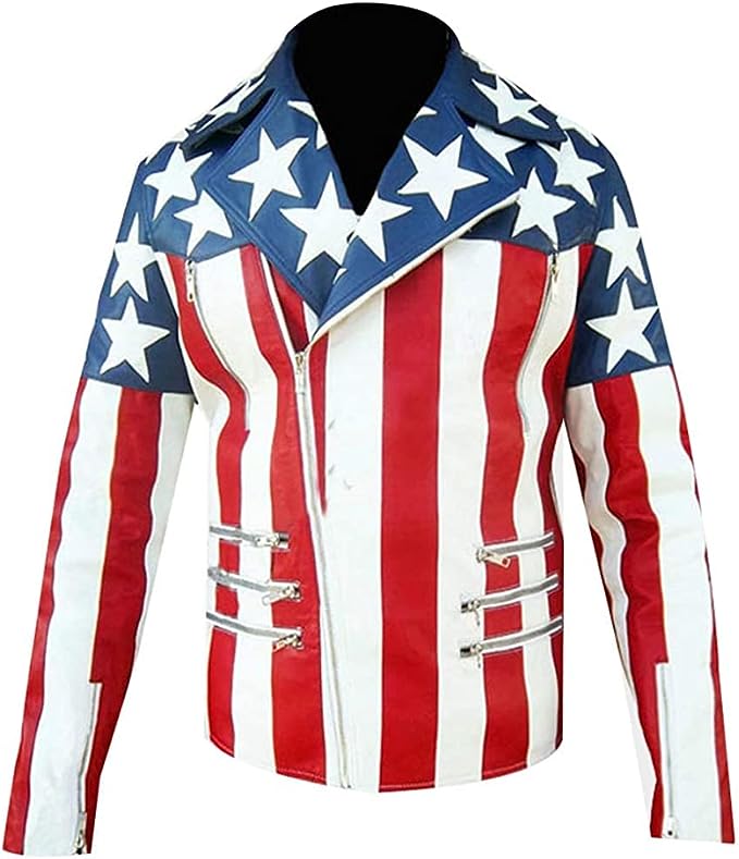 Halloween Jacket USA American Flag Leather Jacket