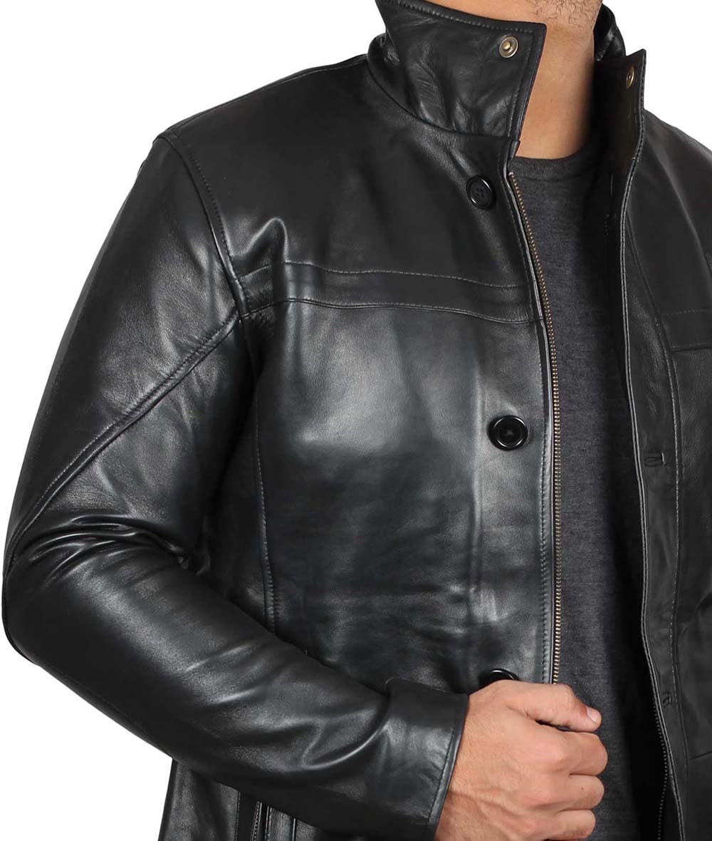 Mens Black Leather Car Coat For Men And Women
