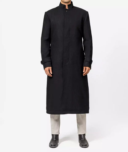 McGhee Black Wool Trench Coat Men