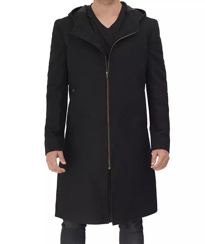 Modern Fit Wool Long Coat, Black