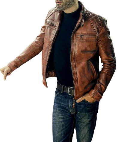 Mens Brown Designer Biker Leather Jacket