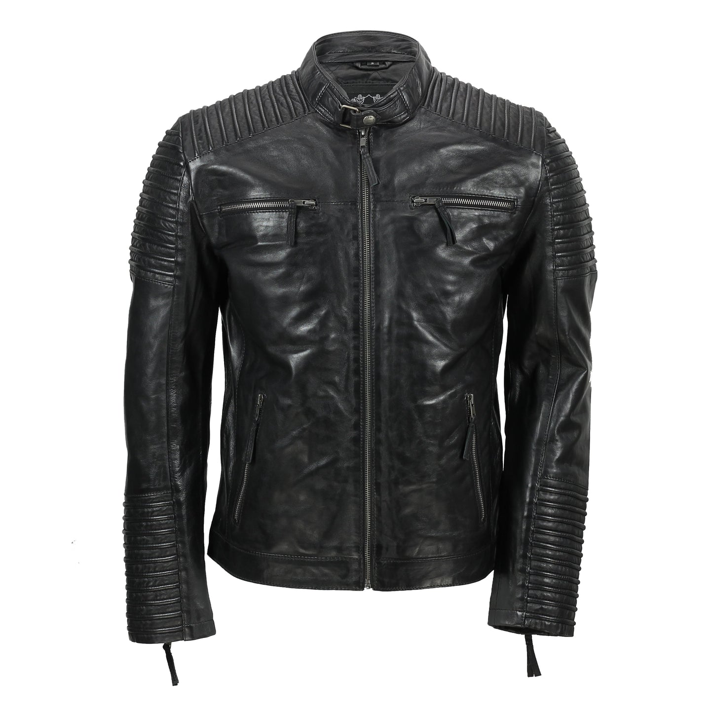 Mens Fraser Black Biker Leather Jacket