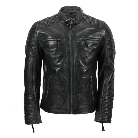 Mens Fraser Black Biker Leather Jacket