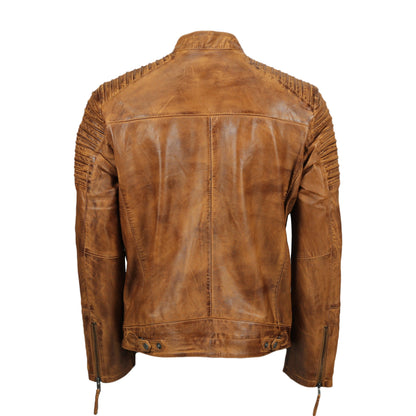 Mens Fraser Racer Biker Leather Jacket Brown