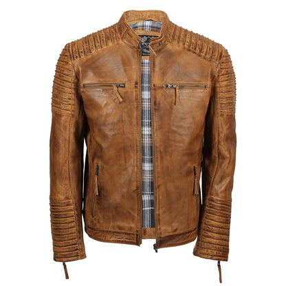 Mens Fraser Racer Biker Leather Jacket Brown For Sale