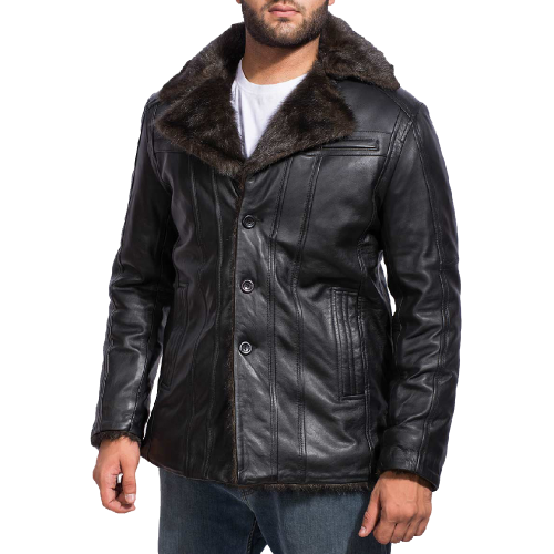 Furcliff Men Shearling Jacket Leather, Black