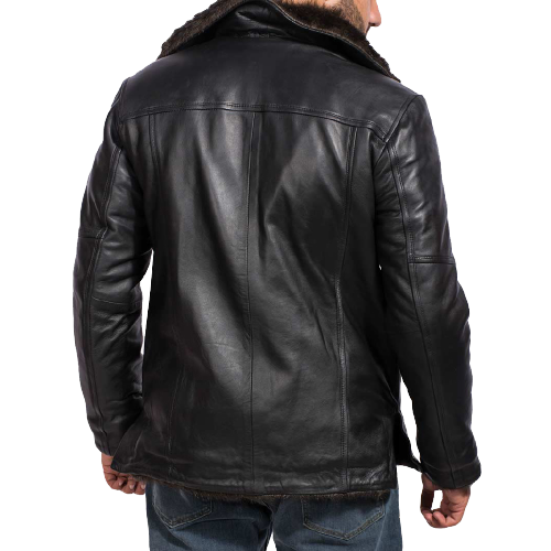 Furcliff Men Shearling Jacket Leather, Black