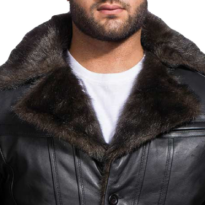 Black Shearling Jacket For Men Furcliff Leather