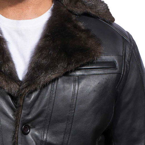 Black Shearling Jacket For Men Furcliff Leather