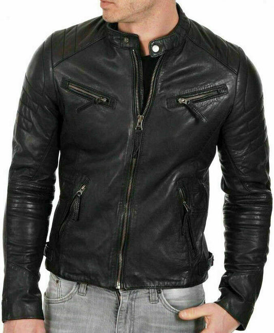 Mens Quilted Brando Retro Cafe Racer Jacket