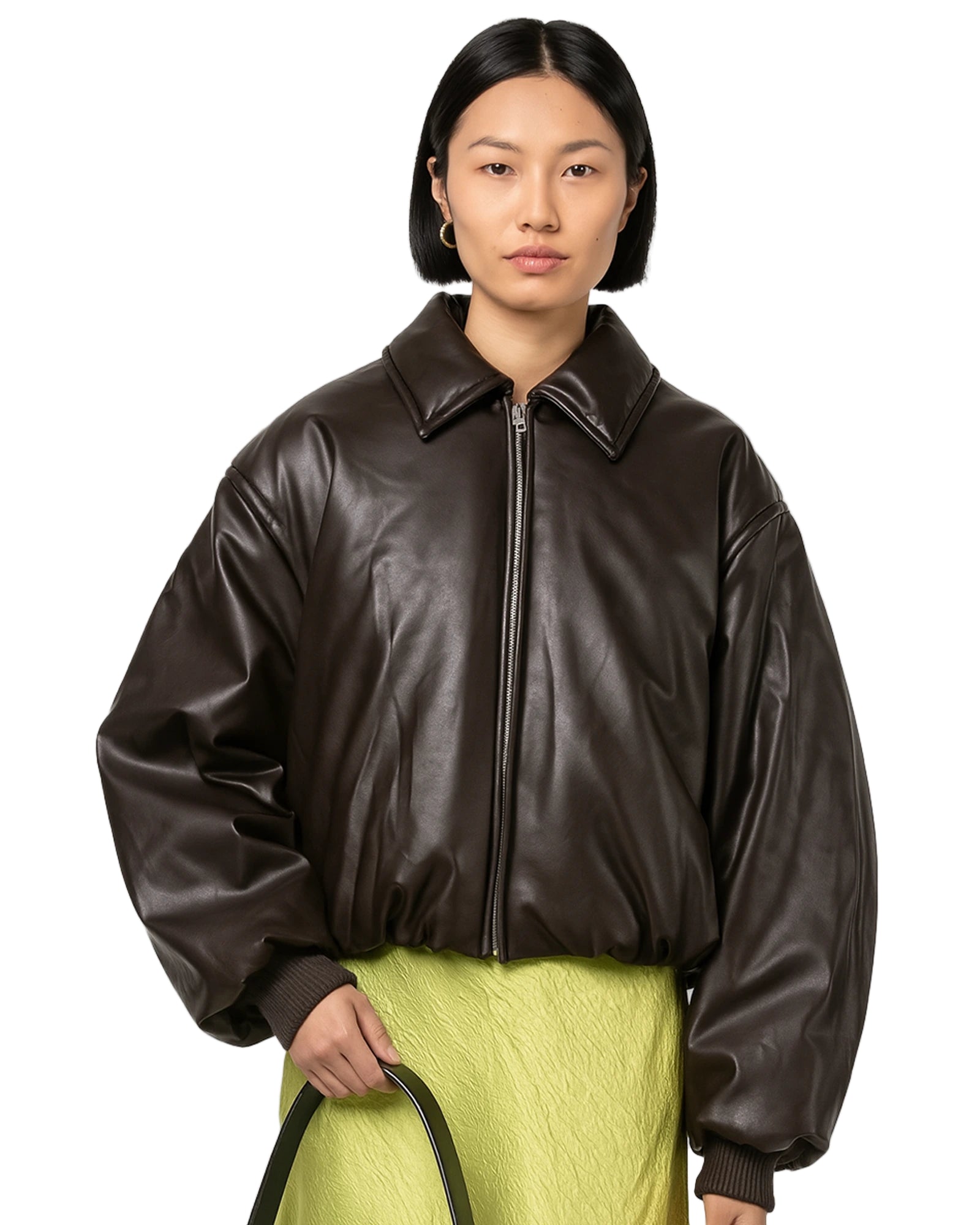 Molly-Mae-Hague-Brown-Leather-Bomber-Jacket