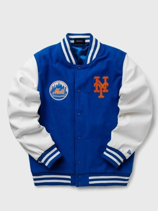 NY Mets Wordmark Varsity Jacket, Blue