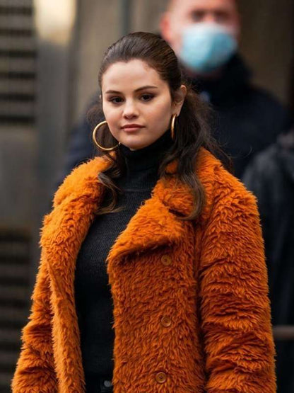 Brown Shearling Fur Coat Inspired by Salena Gomes