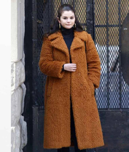 Brown Shearling Fur Coat Inspired by Salena Gomes