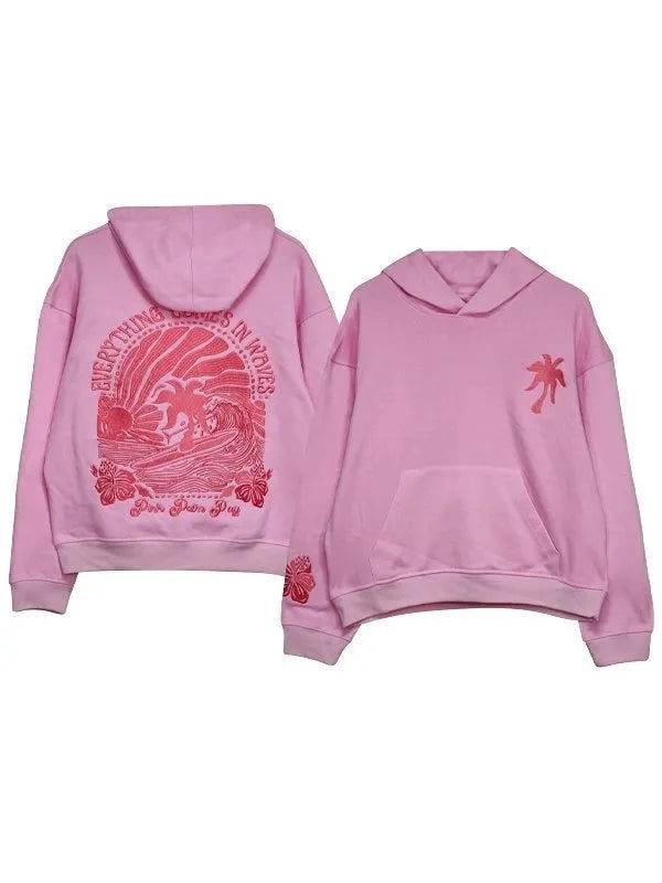 Pink Palm Puff Hoodie Best For Beach Day