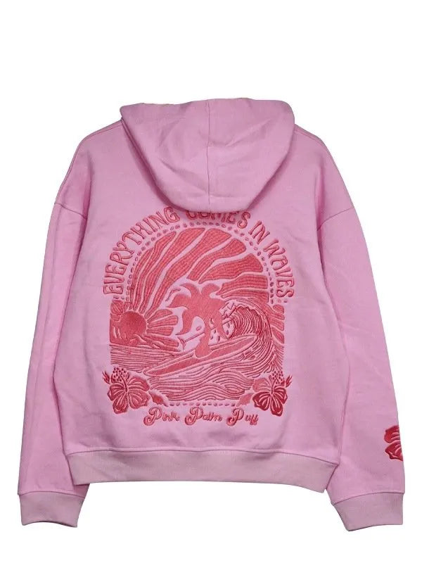 Pink Palm Puff Hoodie Best For Beach Day