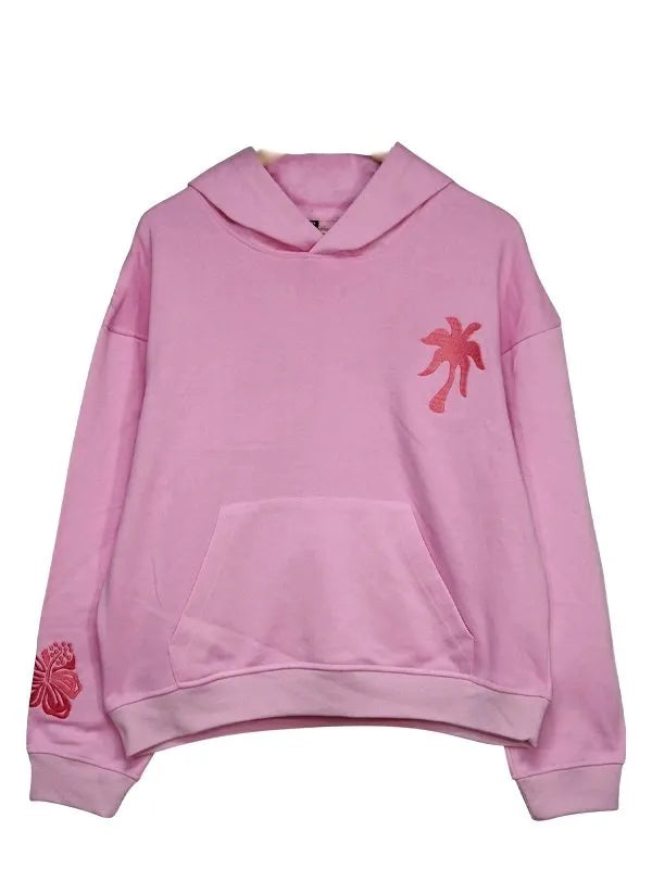 Pink Palm Puff Hoodie Best For Beach Day