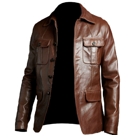 Vintage Leather Blazer Men, Chocolate Brown