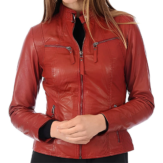 ROXA Trendy Women's Zip Up Genuine Biker Jacket